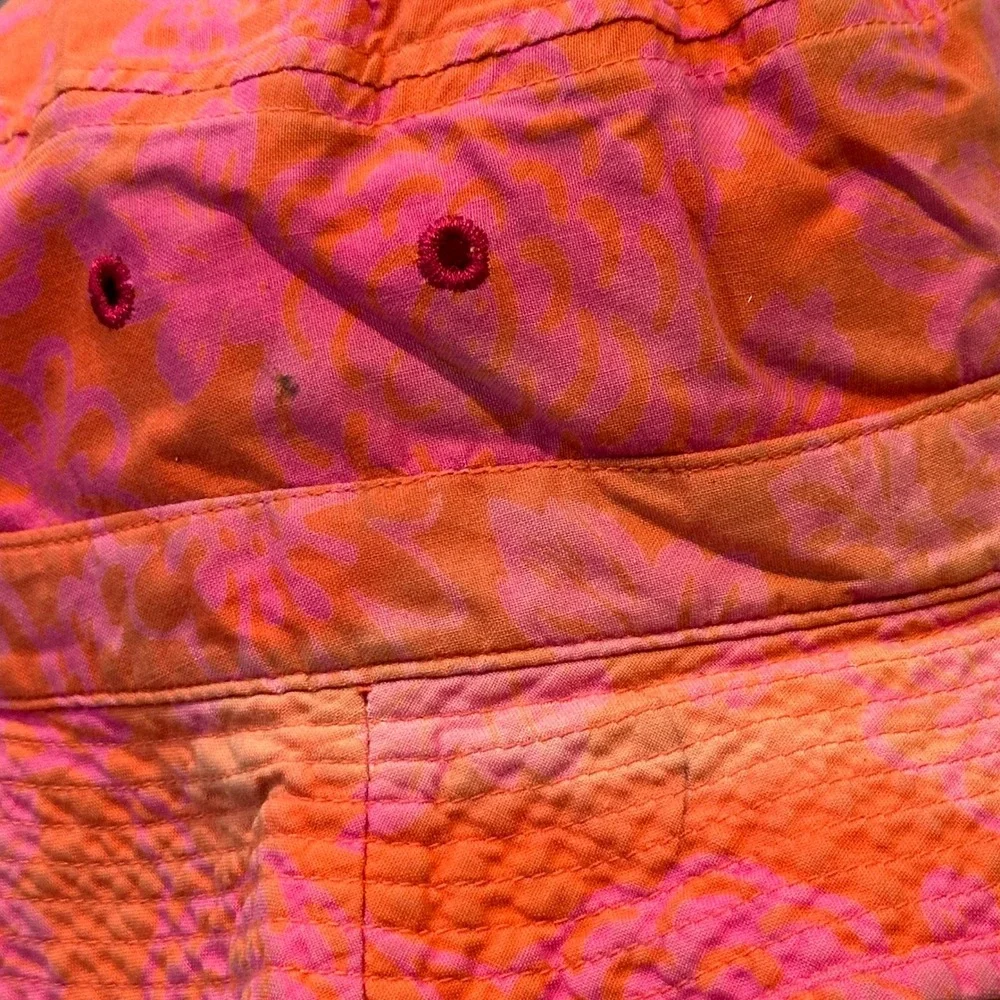 VTG Ralph Lauren Reversible Bucket Hat‎ Orange Pink Floral Tropical Sun Hat